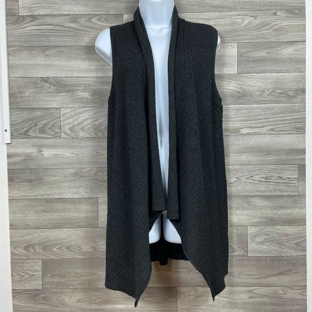 Eileen Fisher Ribbed Sleeveless Open Front Sweater Vest Charcoal Gray sz S